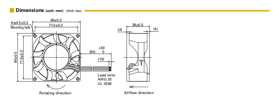 山洋轴流风扇 9HVB0812P1G001 产品尺寸图: