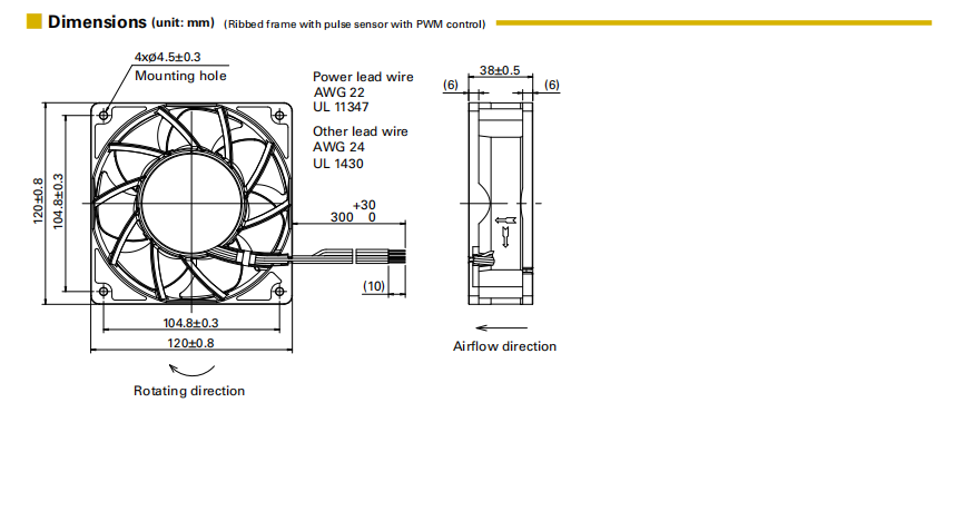 山洋ACDC轴流风扇 9ADA1201G1002 产品尺寸图: