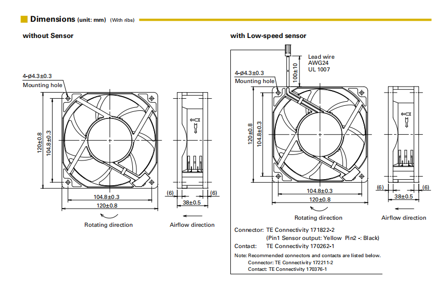 山洋ACDC轴流风扇 9AD1201H12 产品尺寸图: