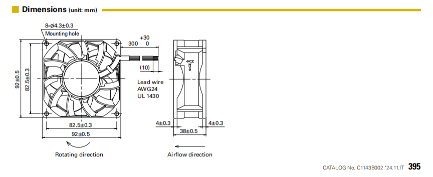 山洋长寿命轴流风扇 9LG0912P1H001 产品尺寸图:
