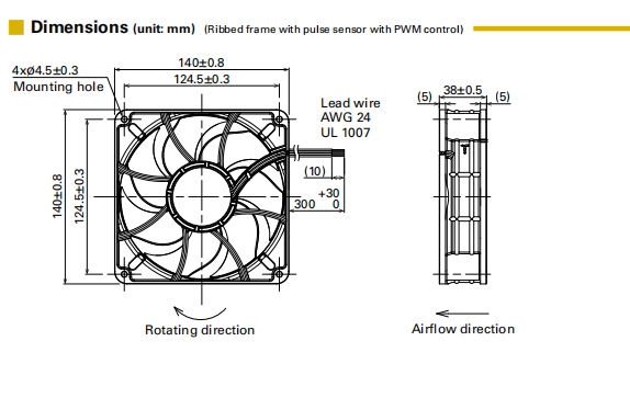 山洋轴流风扇9RA1412P1G001 产品尺寸图： 