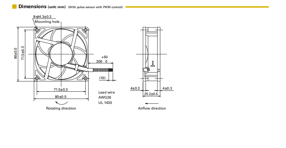 山洋长寿命轴流风扇 9LG0812P4J001 产品尺寸图: