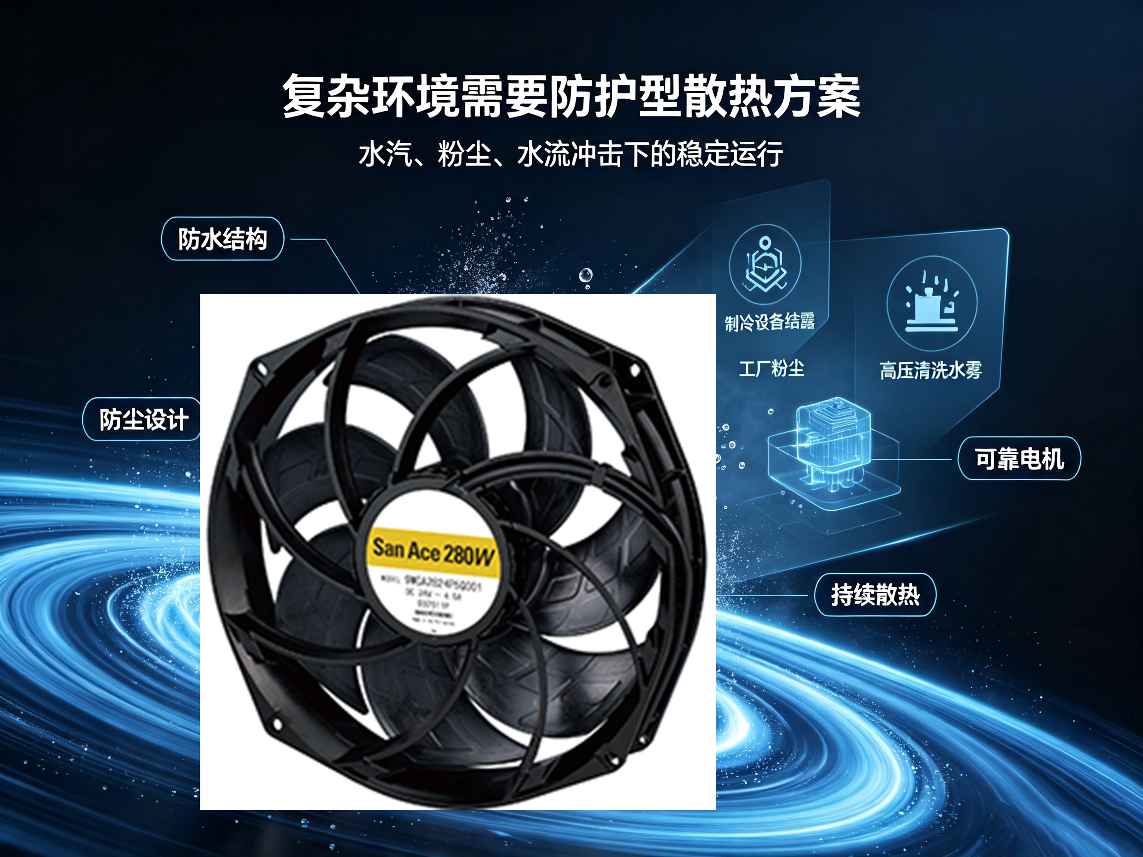 新品|山洋San Ace 280W防水散热风扇发布:IP56防护等级满足恶劣环境工业设备散热需求02